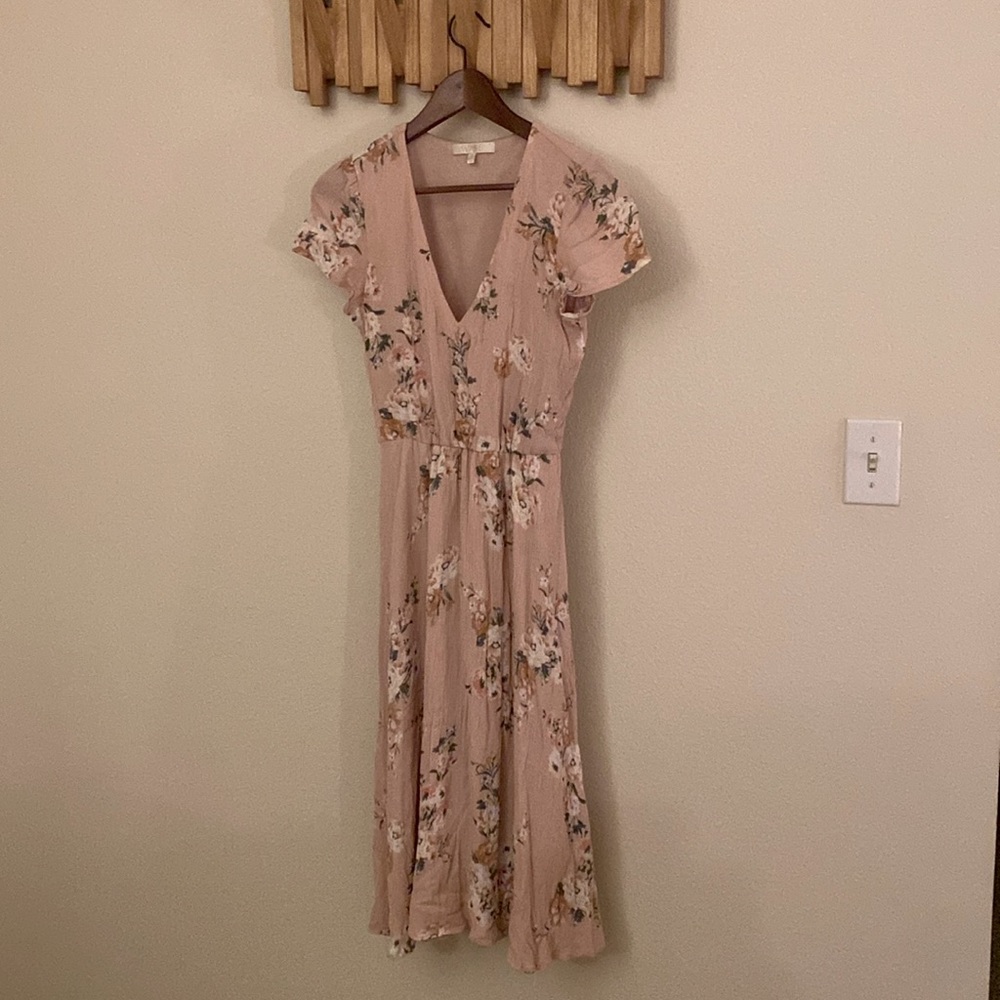 Pastel Pink Floral Midi Dress